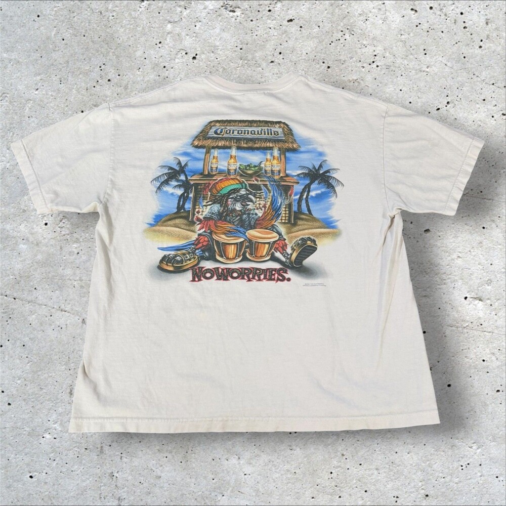 Vintage 2001 Corona Extra T Shirt Mens XL Cream Coronaville Parrot AAA Beer Tee